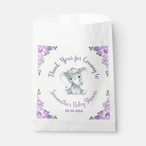 Sweet Little Girl on her way Elephant Purple Cups Favor Bag