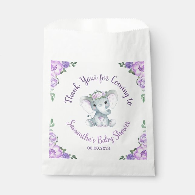 Sweet Little Girl on her way Elephant Purple Cups Favor Bag (Front)