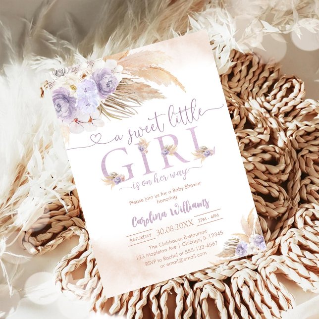 Sweet Little Girl Pampas Baby Shower Invitation (Creator Uploaded)