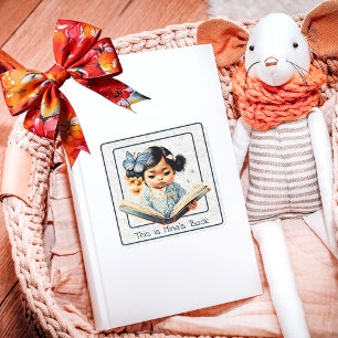 Sweet Little Girl Reading A Story Bookplate