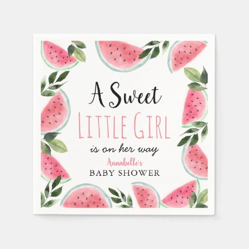 Sweet Little Girl Watermelon Baby Shower Napkins