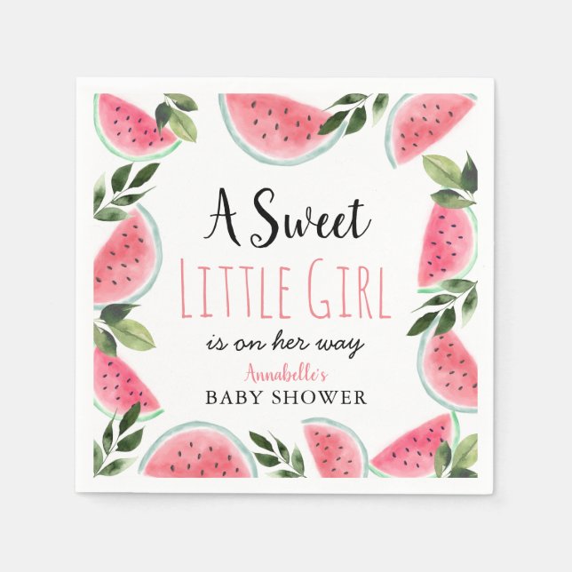 Sweet Little Girl Watermelon Baby Shower Napkins (Front)
