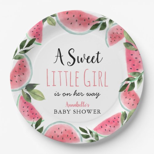 Sweet Little Girl Watermelon Baby Shower Paper Plates