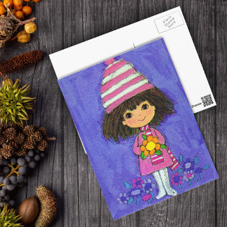 Sweet Little Girl With Daisy Postcard