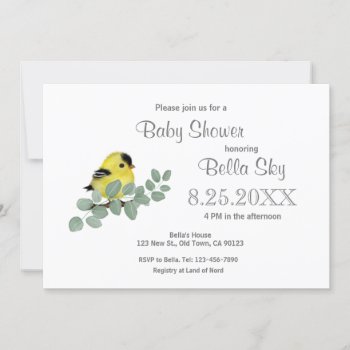 Sweet Little Goldfinch Baby Shower Invitations by FancyMeWedding at Zazzle