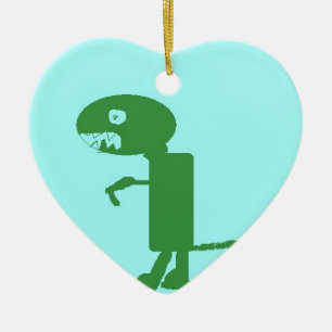 Sweet little green dino, digital art by kids :) ceramic ornament