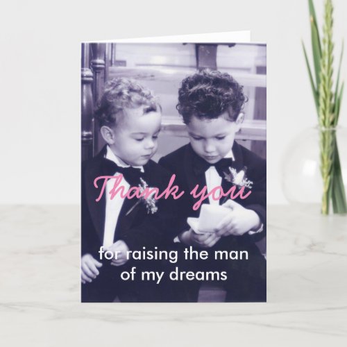 Sweet Little grooms in suit reading letter Thank You Card