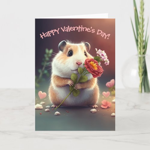 Sweet Little Hamster with Flowers Valentines Day Holiday Card