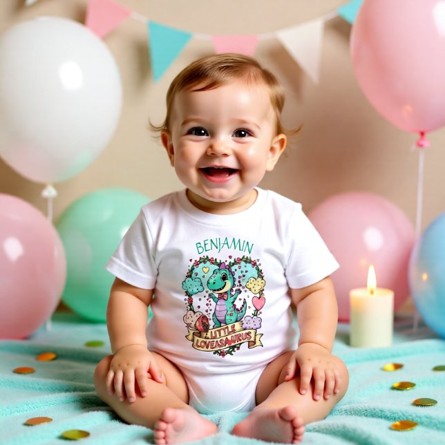 Sweet Little Hearts Dino Birthday Personalized Baby T-Shirt (Creator Uploaded)