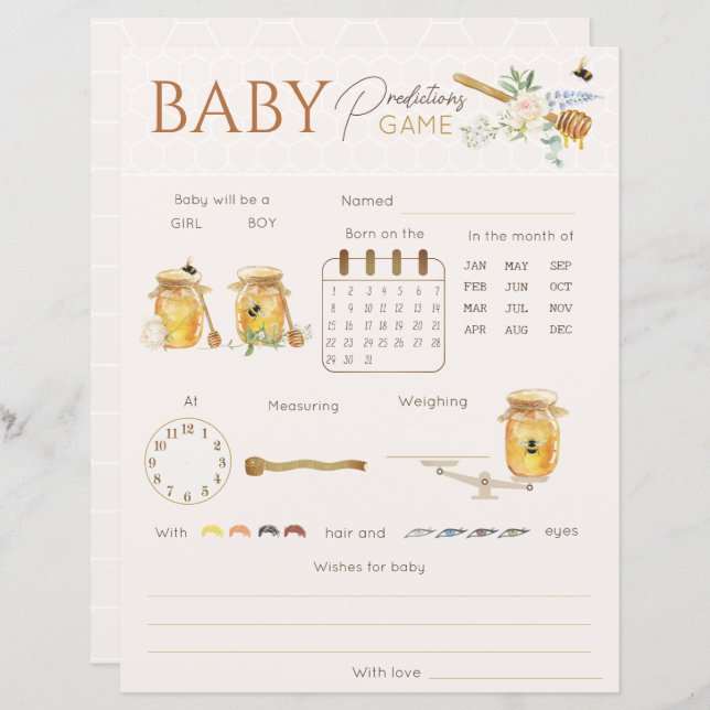Sweet Little Honey Baby Predictions Guessing Game (Front/Back)