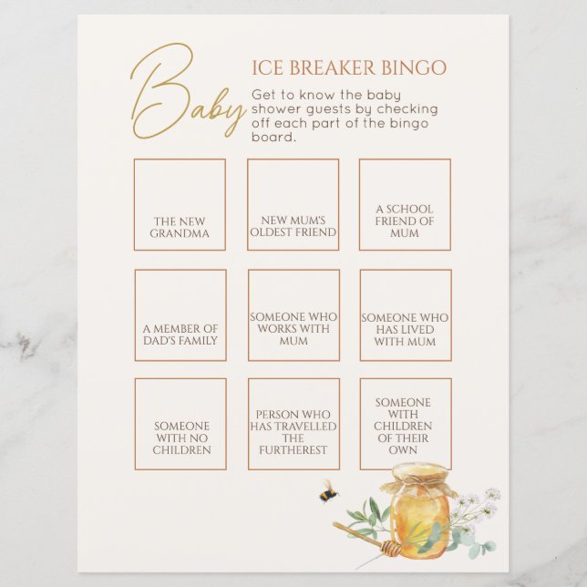 Sweet Little Honey Baby Shower Bingo Game  (Front)