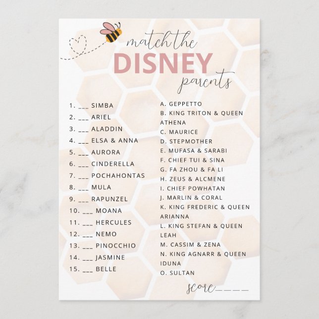 Sweet Little Honey Baby Shower Disney Parent Game Note Card (Front)