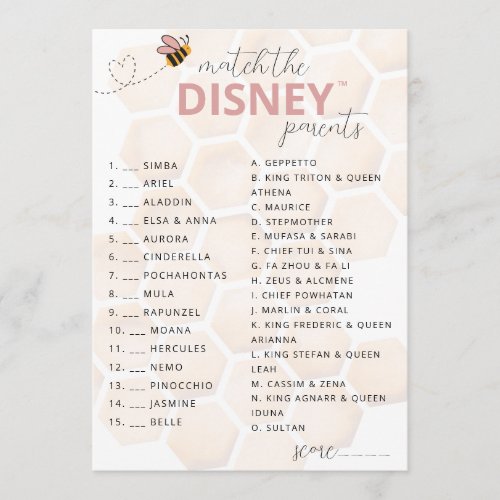 Sweet Little Honey Baby Shower Disney Parent Game Note Card