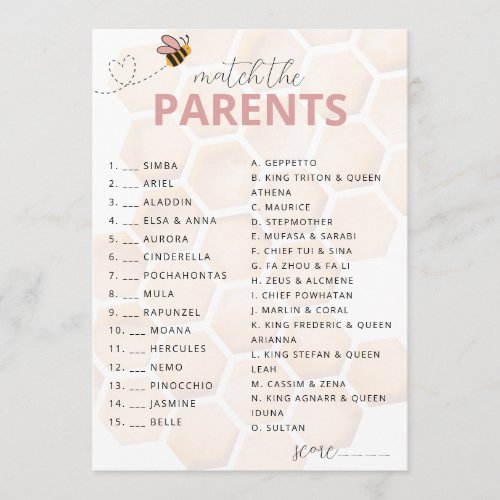 Sweet Little Honey Baby Shower Parent Game Note Card