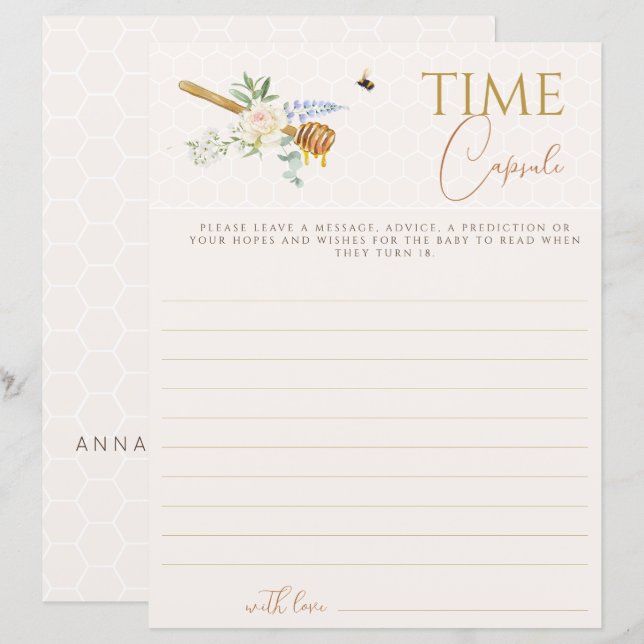 Sweet Little Honey Baby Shower Time Capsule (Front/Back)