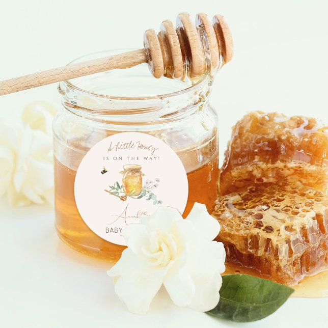 Sweet Little Honey Baby Shower Welcome Sign Classic Round Sticker (Creator Uploaded)