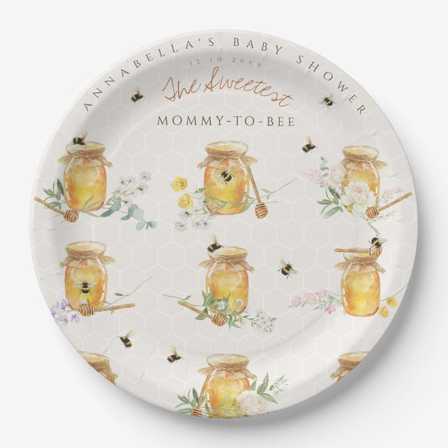 Sweet Little Honey Baby Shower Welcome Sign Paper Plates (Front)