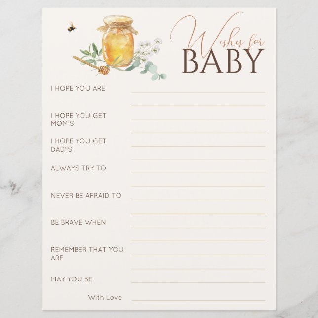 Sweet Little Honey Baby Shower Wishes Baby Game  (Front)
