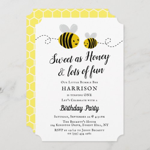Sweet Little Honey Bee 1st Birthday Party Invitation