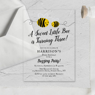 Sweet Little Honey Bee 3rd Birthday Party Acrylic Invitations