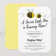 Sweet Little Honey Bee 3rd Birthday Party Invitation