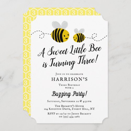 Sweet Little Honey Bee 3rd Birthday Party Invitation