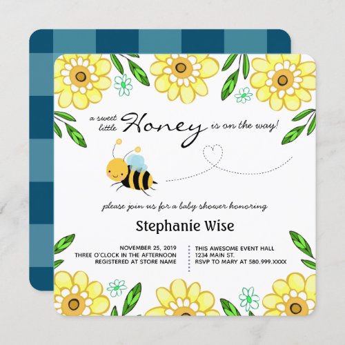 Sweet little Honey Bee Baby Shower Floral Invitation