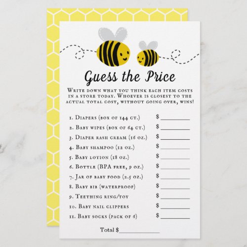 Sweet Little Honey Bee Baby Shower Guess The Price