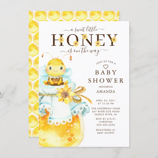 Sweet Little Honey Bee Baby Shower Invitation (Front/Back)