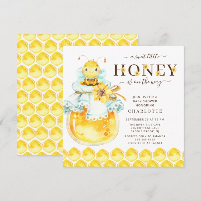Sweet Little Honey Bee Baby Shower Invitation (Front/Back)