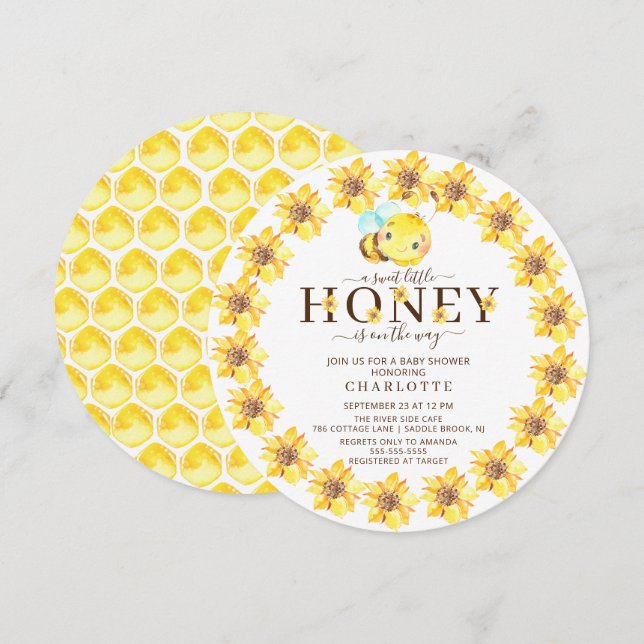 Sweet Little Honey Bee Baby Shower Invitation (Front/Back)