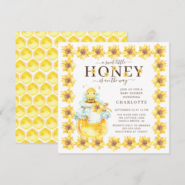 Sweet Little Honey Bee Baby Shower Invitation (Front/Back)