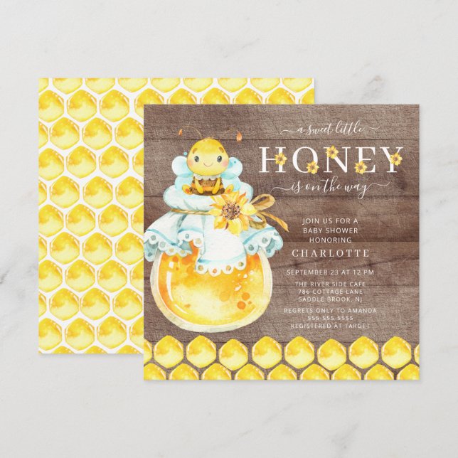 Sweet Little Honey Bee Baby Shower Invitation (Front/Back)