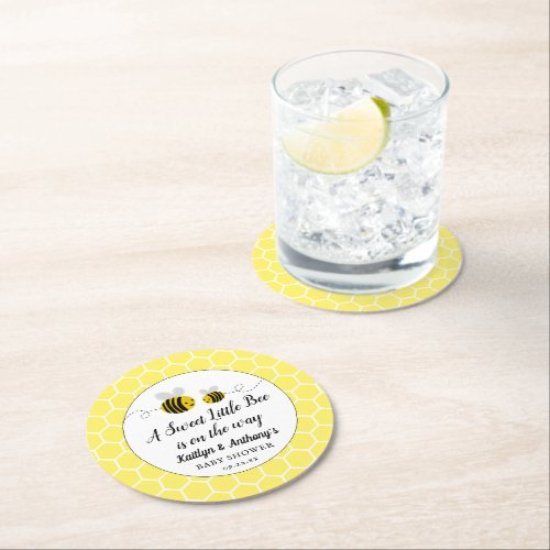 Sweet Little Honey Bee Baby Shower Round Paper Coaster