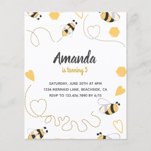 Sweet Little Honey Bee Birthday Party invitation Flyer