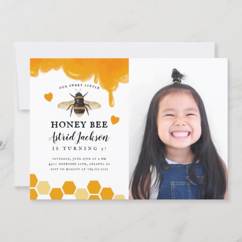 Sweet Little Honey Bee Birthday Party Photo Invitation