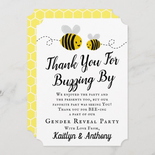 Sweet Little Honey Bee Gender Reveal Party Thank You Card