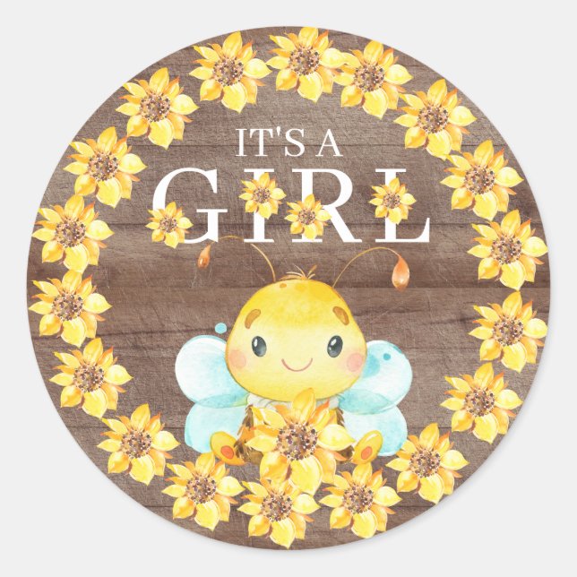 Sweet Little Honey Bee It' a Girl Favor  Classic R Round Sticker (Front)