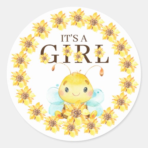 Sweet Little Honey Bee It a Girl Favor  Classic Round Sticker