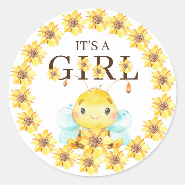 Sweet Little Honey Bee It' a Girl Favor  Classic Round Sticker (Front)