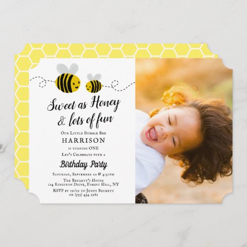 Sweet Little Honey Bee Photo 1st Birthday Invitation