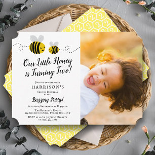 Sweet Little Honey Bee Photo 2nd Birthday Invitation