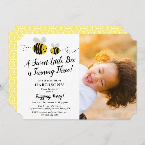Sweet Little Honey Bee Photo 3rd Birthday Party Invitation