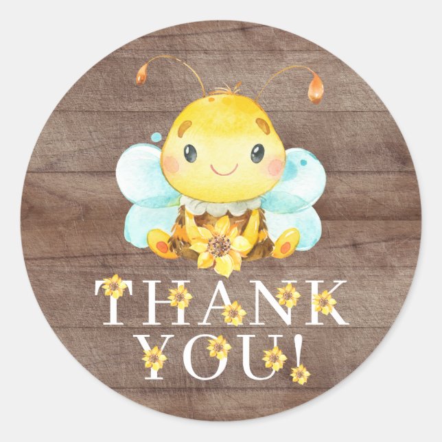 Sweet Little Honey Bee Thank You Favor  Classic Ro Classic Round Sticker (Front)