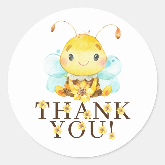 Sweet Little Honey Bee Thank You Favor  Classic Round Sticker (Front)
