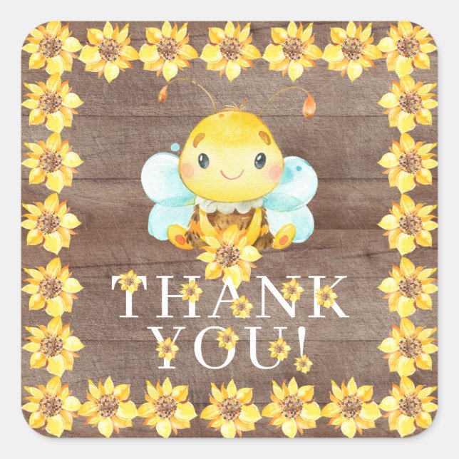 Sweet Little Honey Bee Thank You Favor  Square Sti Square Sticker (Front)