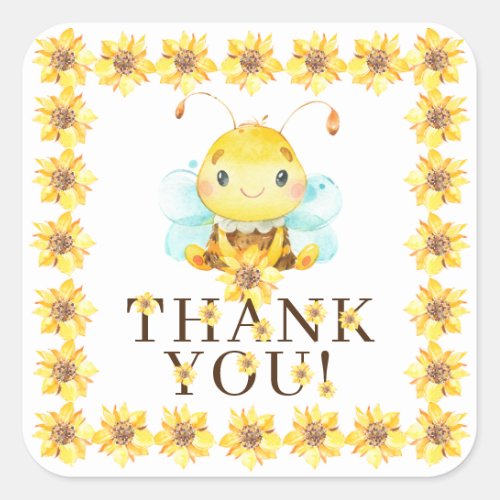 Sweet Little Honey Bee Thank You Favor  Square Sticker