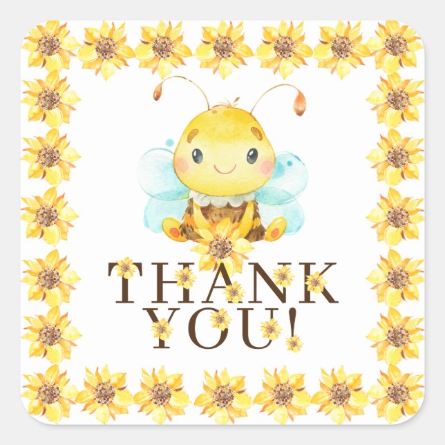 Sweet Little Honey Bee Thank You Favor  Square Sticker (Front)