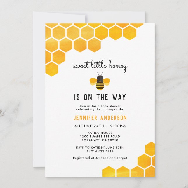 Sweet Little Honey Is On The Way Bee Baby Shower Invitation (Front)