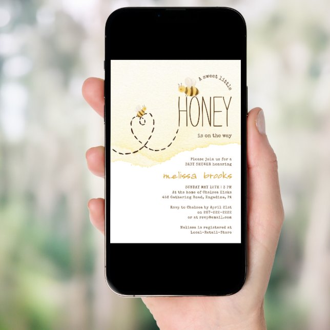 Sweet Little Honey On The Way | Bee Baby Shower Invitation (Front Digital)